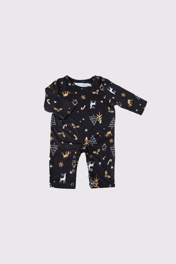 in the style In the Style Babies Christmas Tree Print Matching Family PJ Romper Black