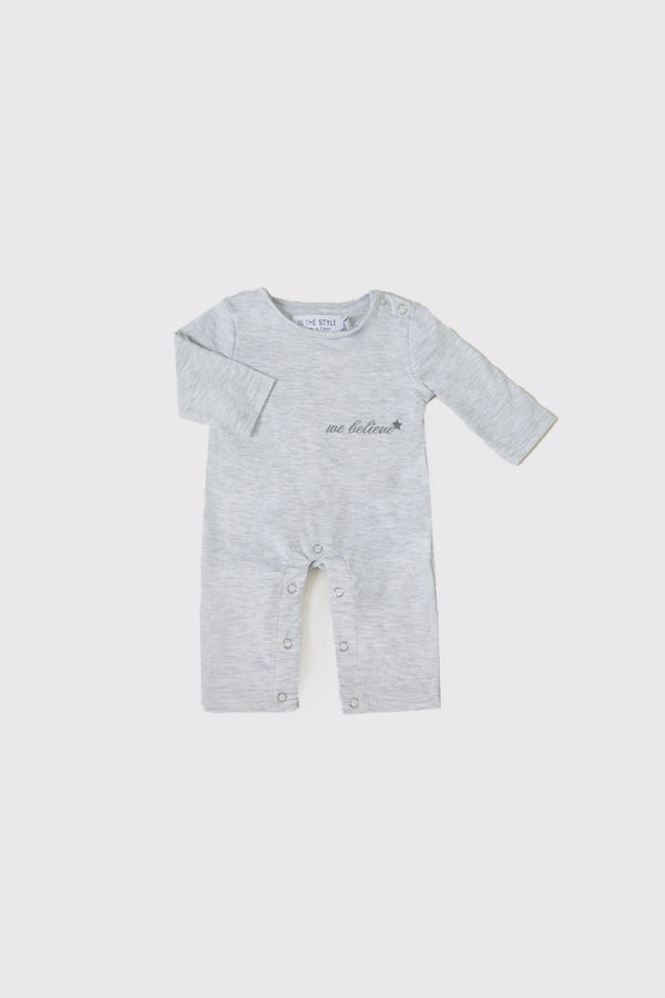 in the style In The Style Babies 'We Believe' Matching Family PJ Romper Grey in the style In The Style Babies 'We Believe' Matching Family PJ Romper Grey
