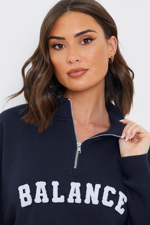 In The Style In The Style Balance Borg Embroidered Sweater Navy