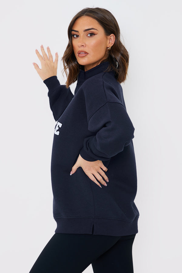 In The Style In The Style Balance Borg Embroidered Sweater Navy