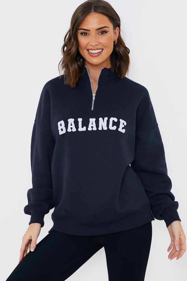 in the style In the Style Balance Borg Embroidered Sweater Navy