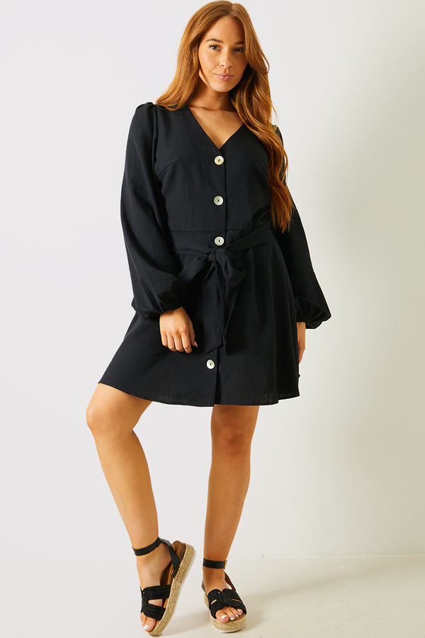 In The Style In The Style Balloon Sleeve Button Down Mini Dress Black