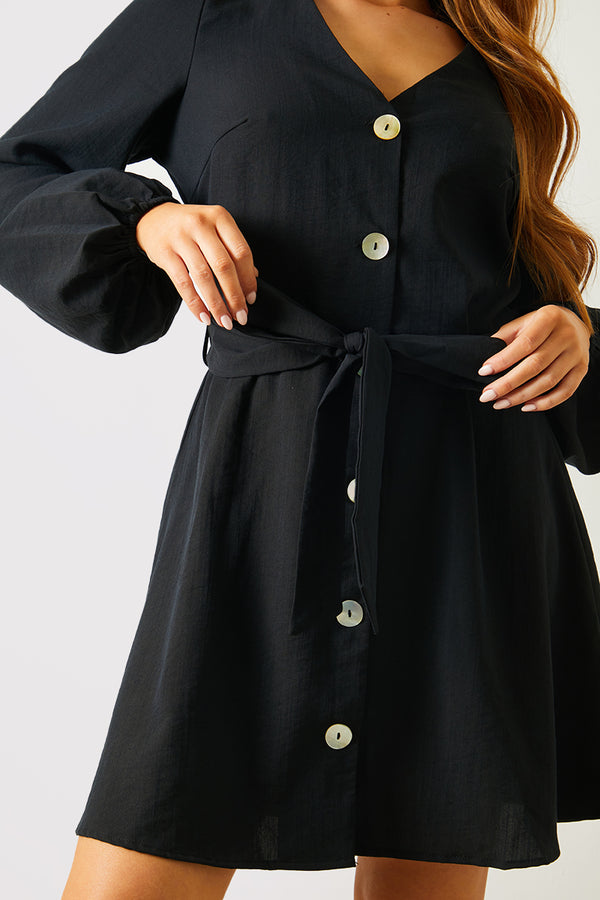 In The Style In The Style Balloon Sleeve Button Down Mini Dress Black