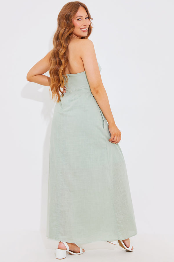 In The Style In The Style Bandeau Linen Look Midi Dress Sage