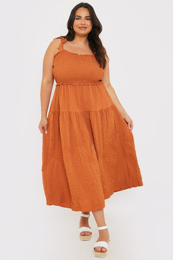 In The Style In The Style Bandeau Shirred Bust Tie Strap Midaxi Dress Brown