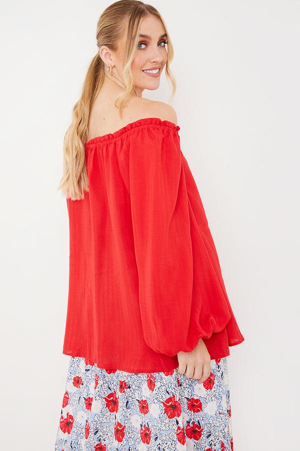 In The Style In The Style Bardot Long Sleeve Blouse Red