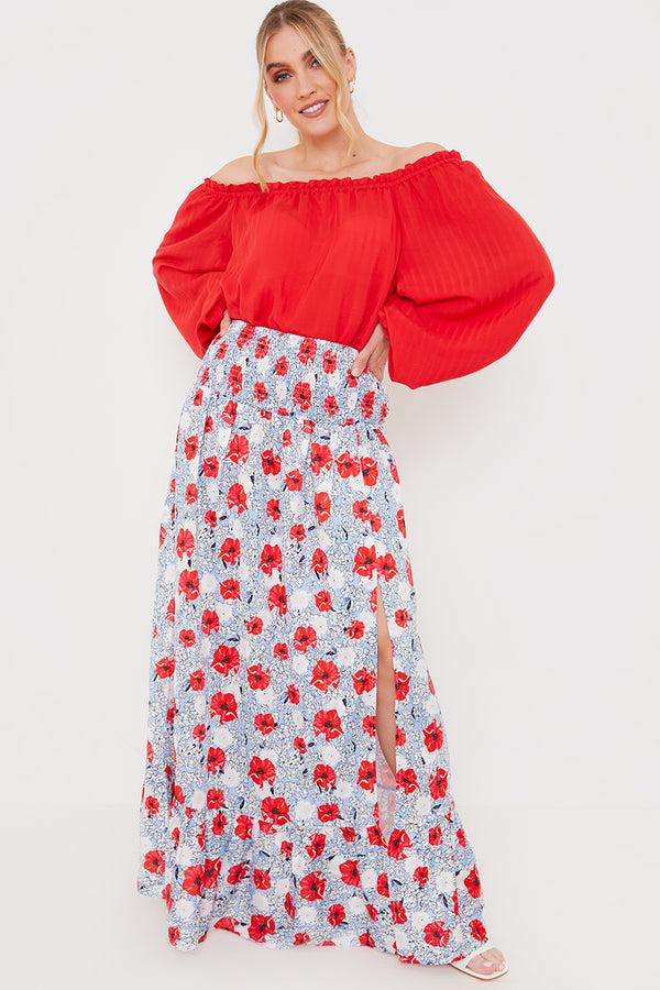 in the style In the Style Bardot Long Sleeve Blouse Red