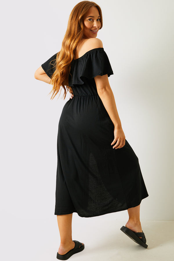In The Style In The Style Bardot Split Detail Midi Dress Black