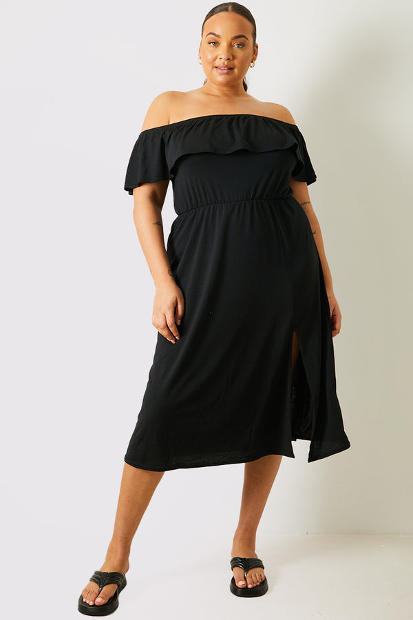 In The Style In The Style Bardot Split Detail Midi Dress Black