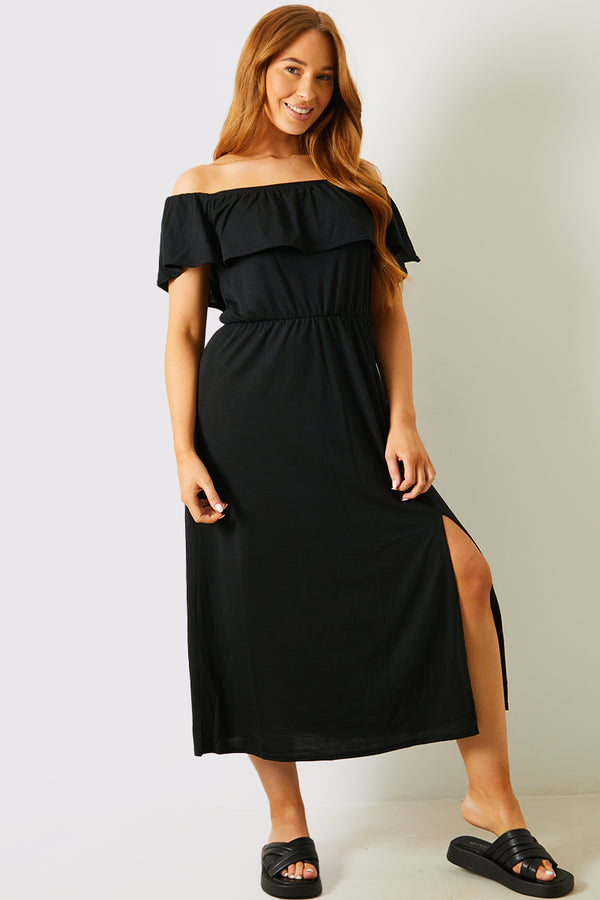 in the style In the Style Bardot Split Detail Midi Dress Black