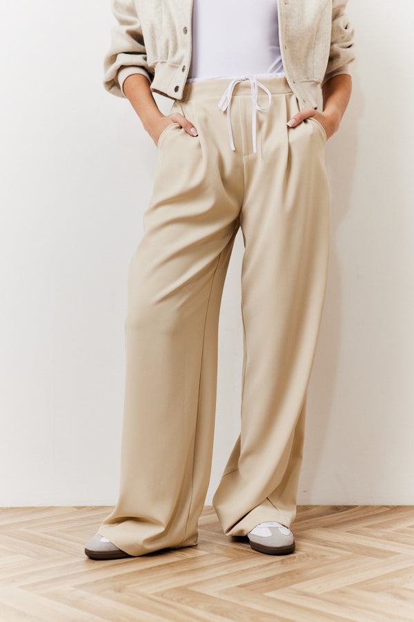 In The Style In The Style Beige Waistband Detail Tailored Trouser Beige