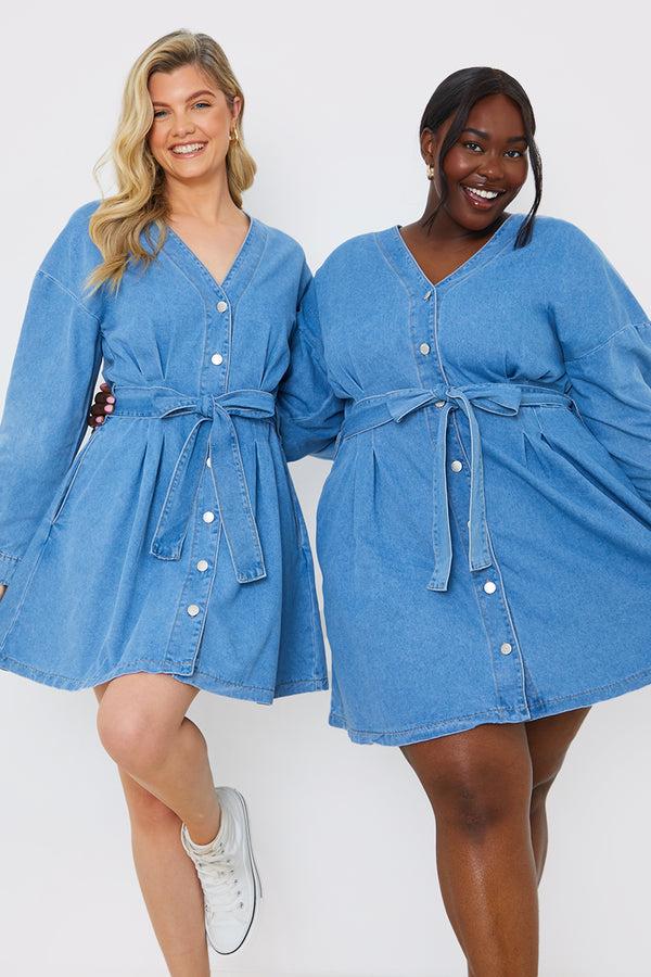 in the style In the Style Belted Denim Shirt Dress Blue