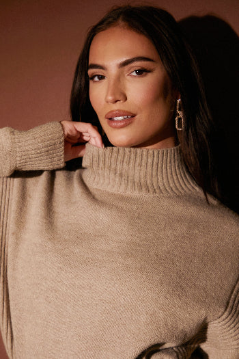 In The Style In The Style Belted Knitted Mini Dress Mocha