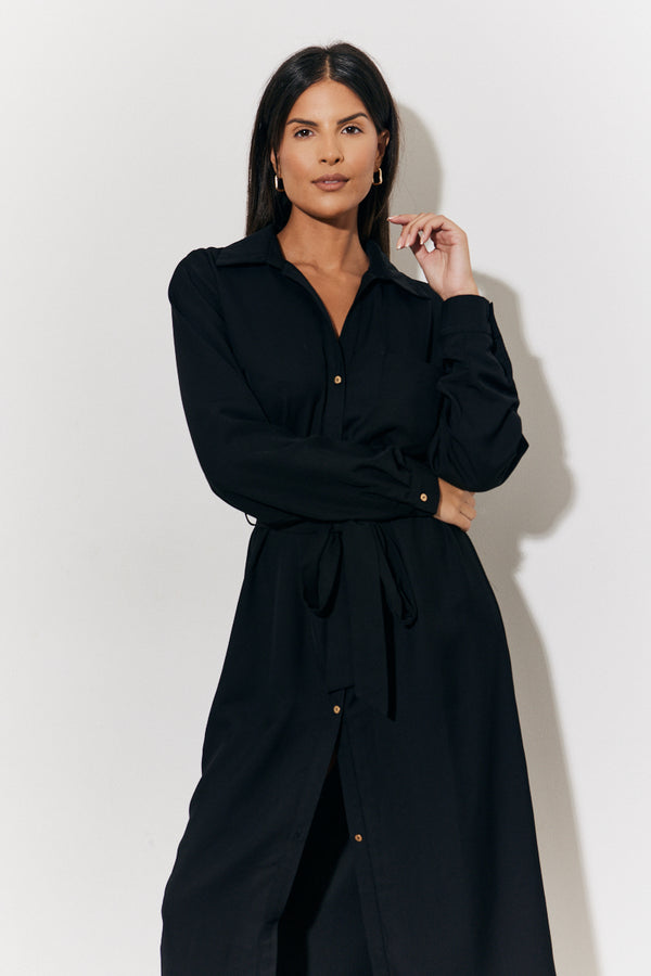 In The Style In The Style Belted Midi Shirt Dress Black