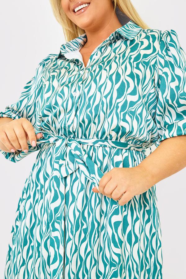 In The Style In The Style Belted Midi Shirt Dress Green