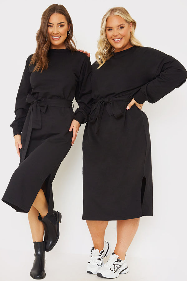 In The Style In The Style Belted Midi Sweater Dress�� Black