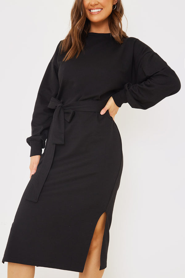 In The Style In The Style Belted Midi Sweater Dress�� Black