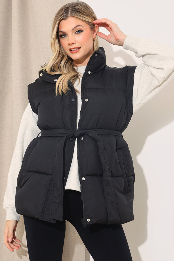 In The Style In The Style Belted Puffer Gilet Black