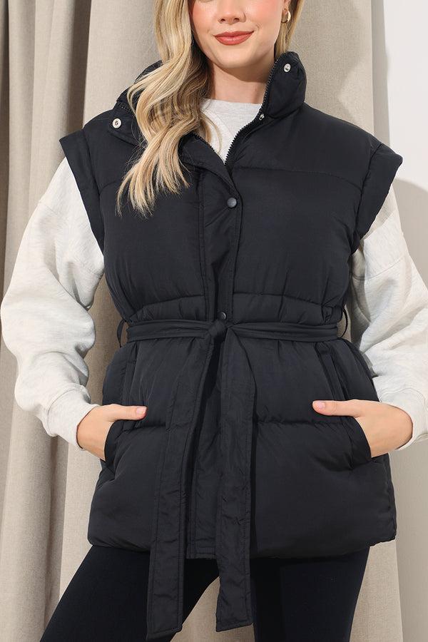 In The Style In The Style Belted Puffer Gilet Black