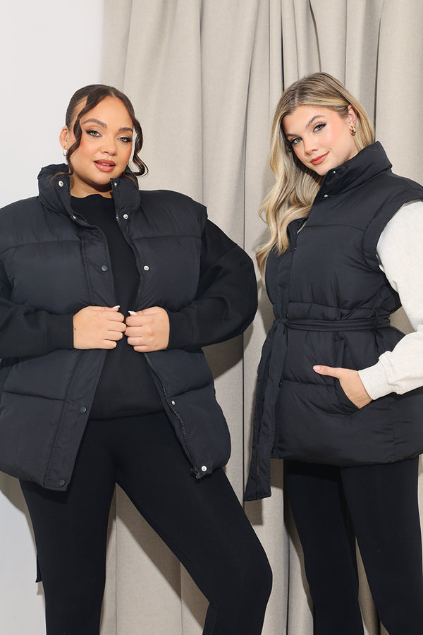 in the style In The Style Belted Puffer Gilet Black in the style In The Style Belted Puffer Gilet Black
