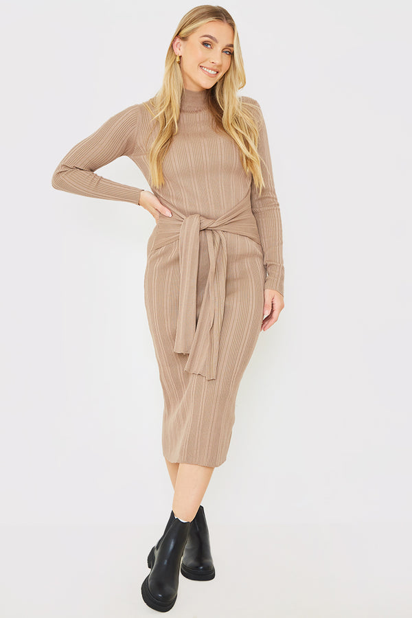 in the style In the Style Belted Rib Knitted Midi Dress Brown in the style In the Style Belted Rib Knitted Midi Dress Brown
