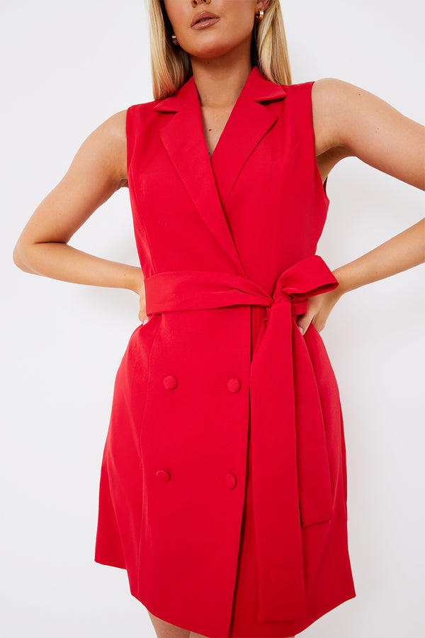 In The Style In The Style Belted Sleeveless Mini Blazer Dress Red