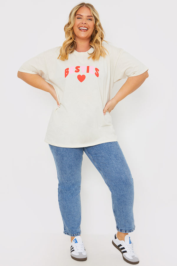 In The Style In The Style Besties' Slogan T-Shirt Beige