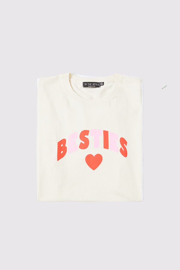 In The Style In The Style Besties' Slogan T-Shirt Beige