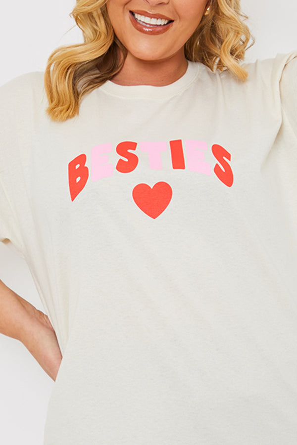 In The Style In The Style Besties' Slogan T-Shirt Beige