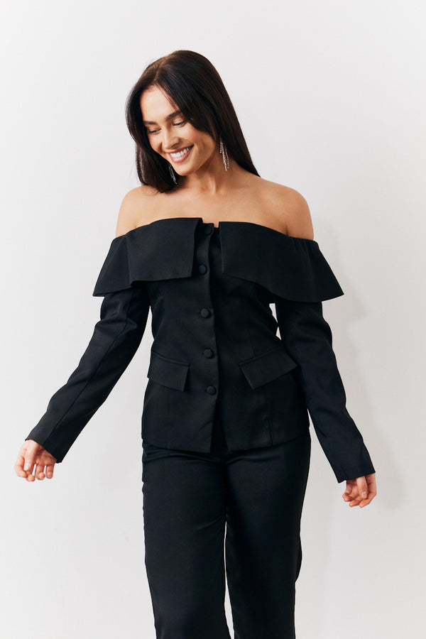 In The Style In The Style Black Bardot Button Through Blazer Black