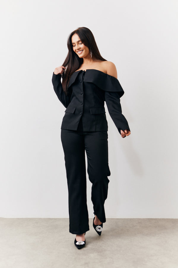 In The Style In The Style Black Bardot Button Through Blazer Black