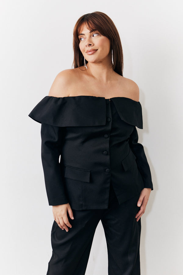 in the style In the Style Black Bardot Button Through Blazer Black