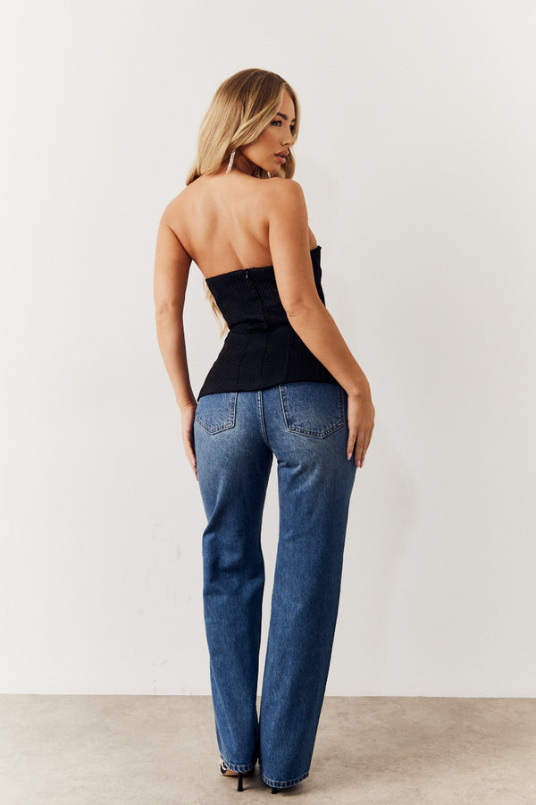 In The Style In The Style Black Boucle Bow Detail Bandeau Top Black