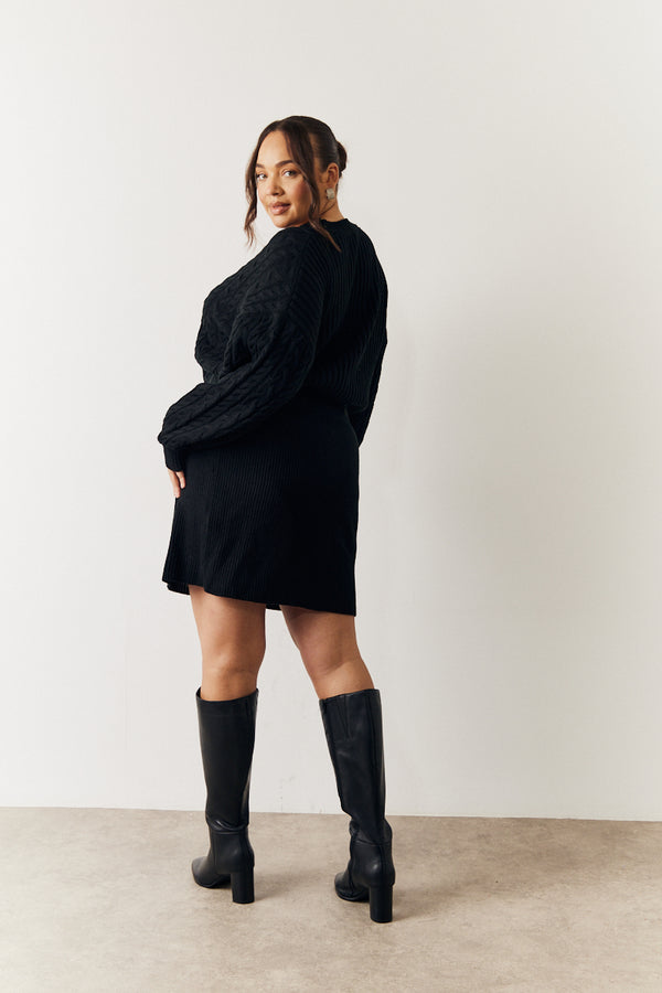 In The Style In The Style Black Cable Knitted Diamante Button Mini Dress Black