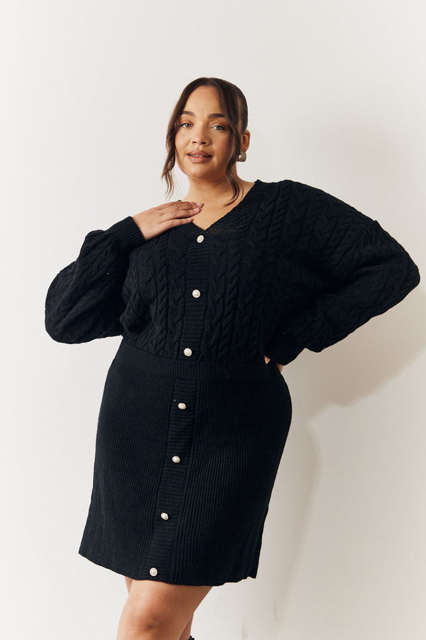 In The Style In The Style Black Cable Knitted Diamante Button Mini Dress Black