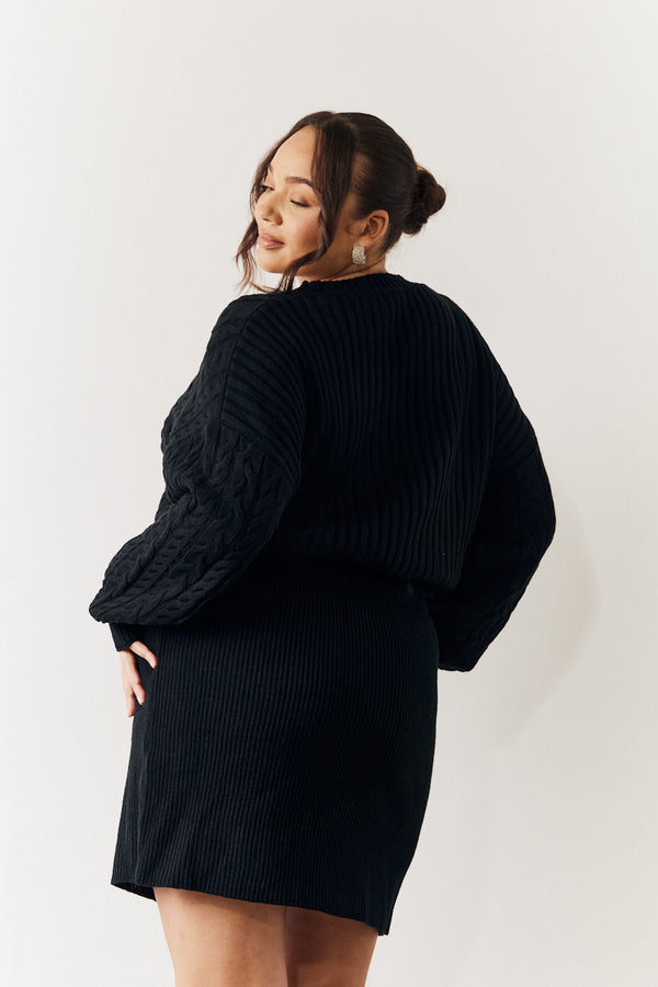 In The Style In The Style Black Cable Knitted Diamante Button Mini Dress Black