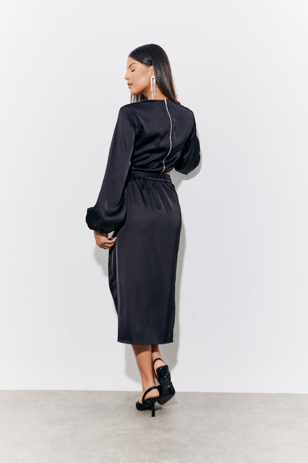 In The Style In The Style Black Curved Hem Satin Top Black