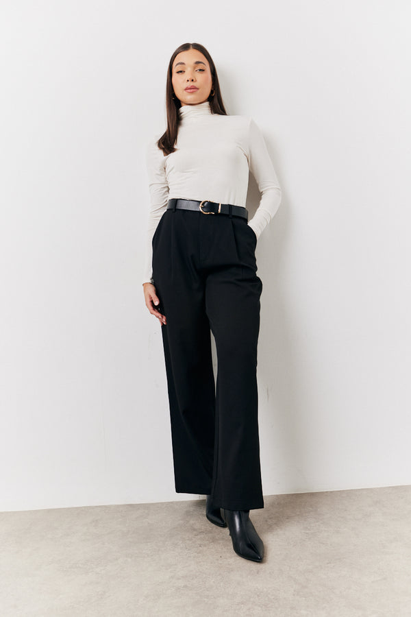 in the style In The Style Black Elasticated Waist Wide Leg Trouser Black