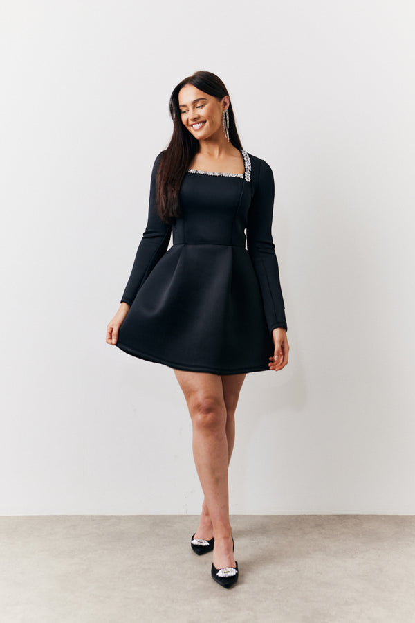 In The Style In The Style Black Embellished Neckline Black Mini Dress Black