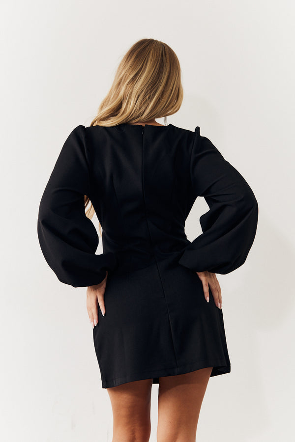 In The Style In The Style Black Embellished Trim Cut Out Balloon Sleeve Mini Dress Black