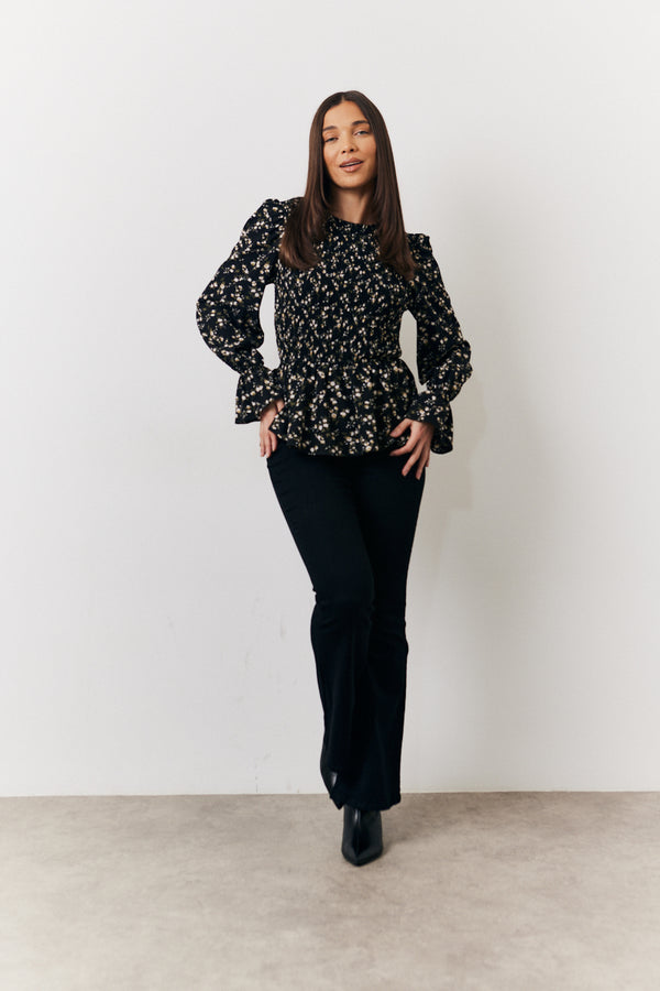 In The Style In The Style Black Floral Shirred Bust Blouse Multi