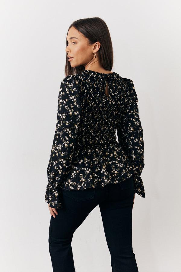 In The Style In The Style Black Floral Shirred Bust Blouse Multi