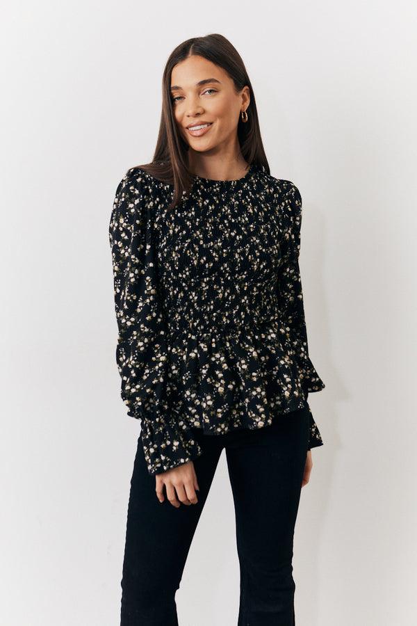 in the style In the Style Black Floral Shirred Bust Blouse Multi