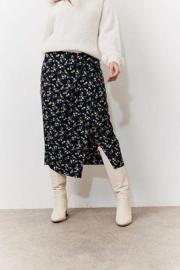 In The Style In The Style Black Floral Wrap Midi Skirt Multi