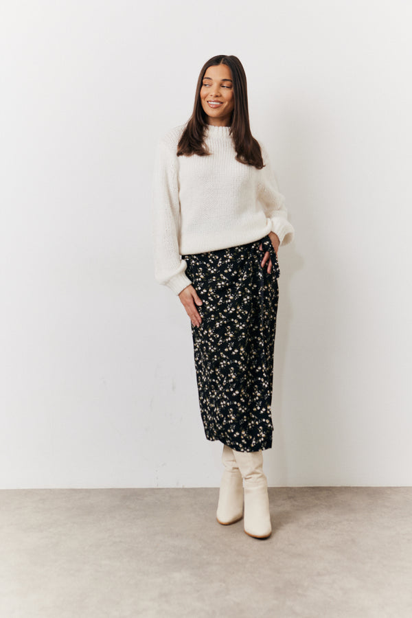 in the style In the Style Black Floral Wrap Midi Skirt Multi