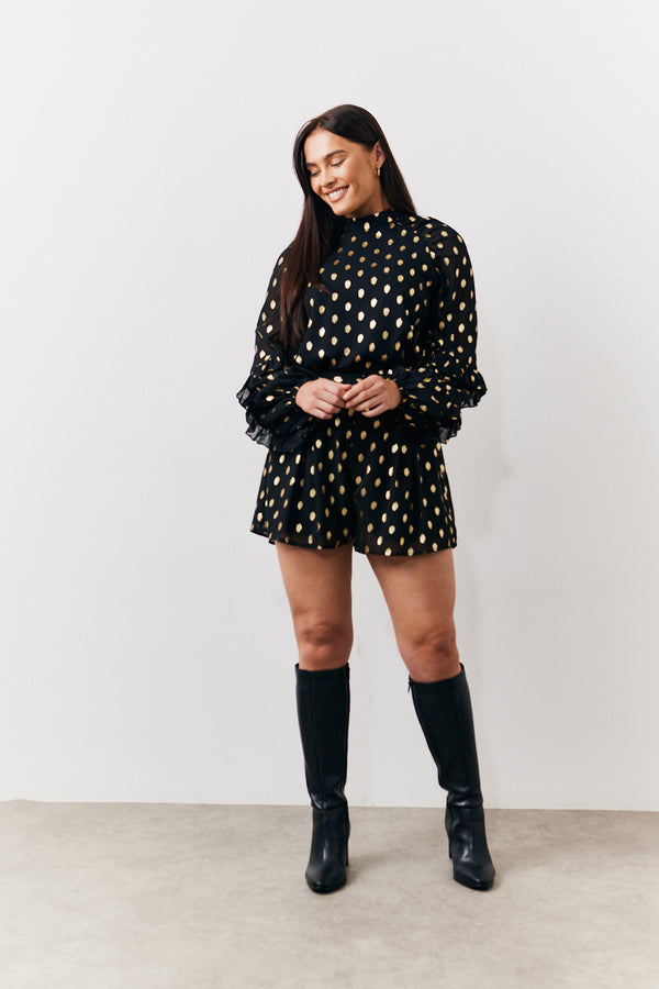 In The Style In The Style Black Foil Detail Chiffon Blouse Black