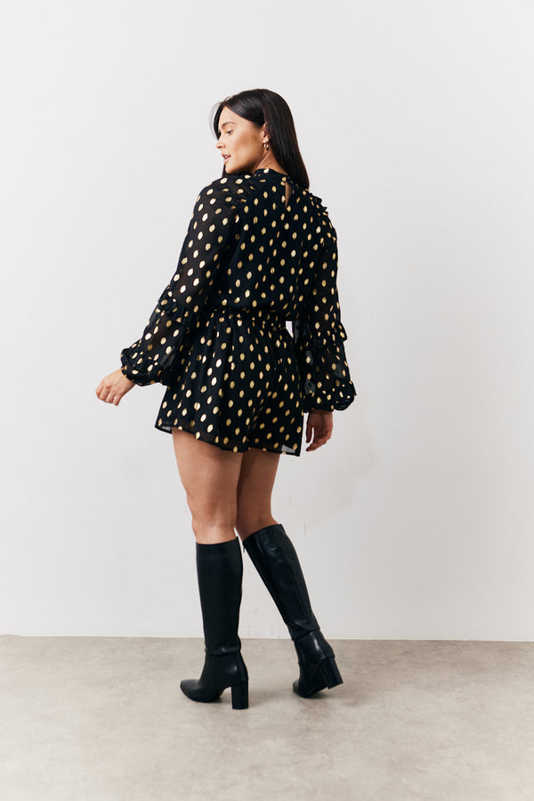 In The Style In The Style Black Foil Detail Chiffon Blouse Black