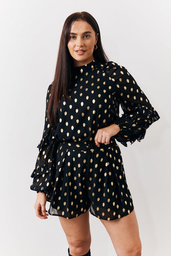 in the style In The Style Black Foil Detail Chiffon Blouse Black