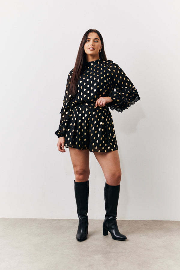 in the style In The Style Black Foil Detail Chiffon Shorts Black