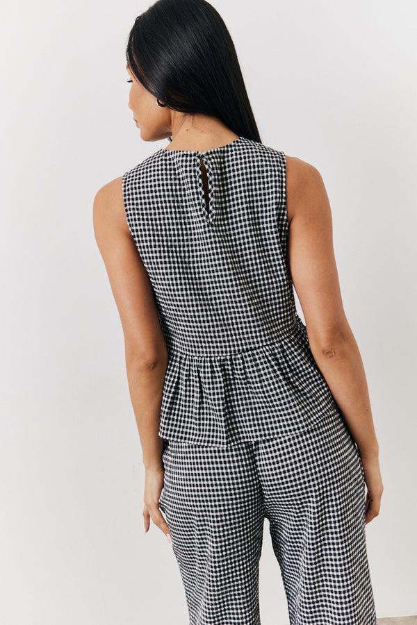 In The Style In The Style Black Gingham Smock Top Black